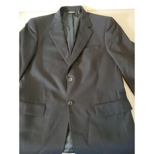 Evan Picone Mens Suit Sz 40 Jacket‎ Pants 100% Wool  Black Pinstripe Blazer